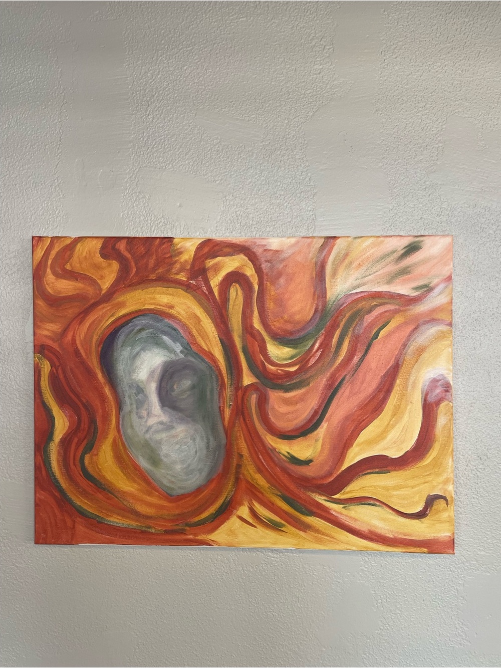 Abstract Flow Canvas Painting in Orange, Yellow and Red